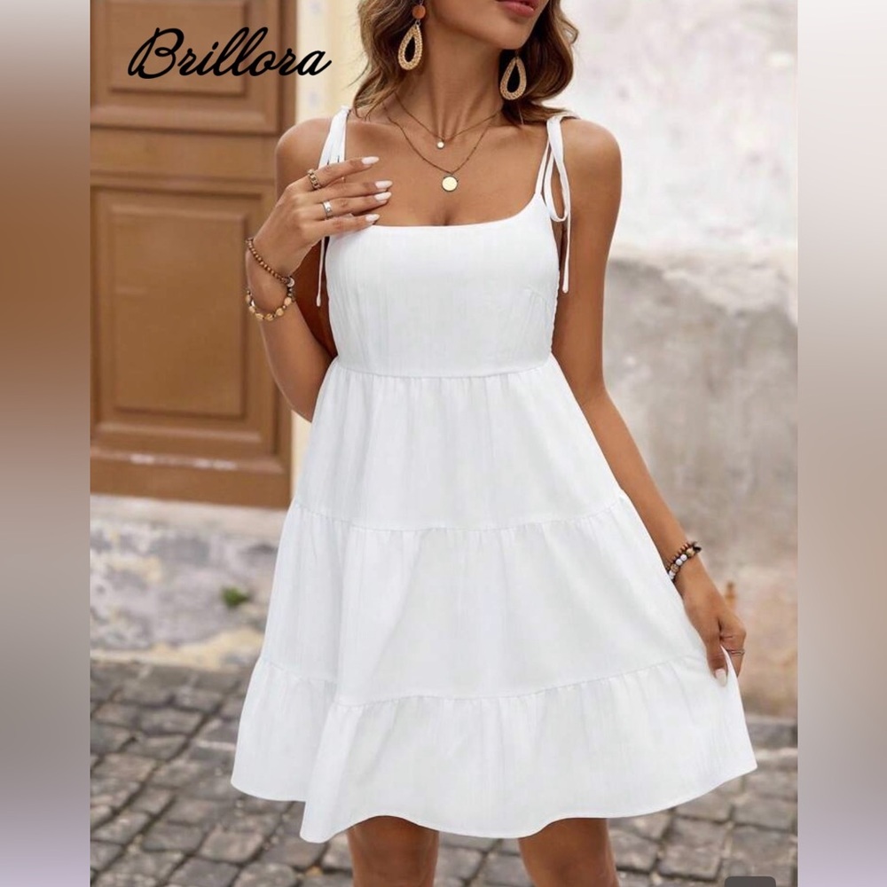 SHEIN White Tiered Tie-Shoulder Maxi Dress NWOT